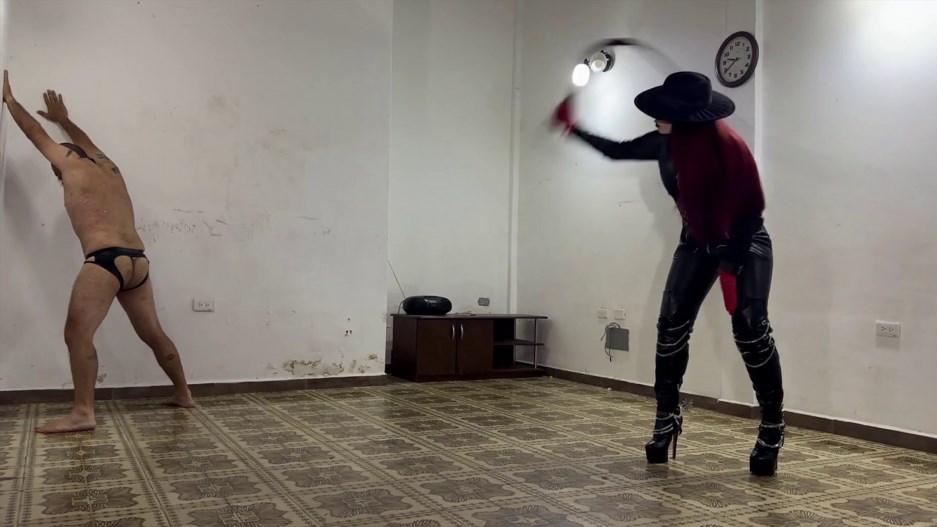 Latin Beauties in High Heels - BQ Fierce Bullwhipping in full leather by the Bootsqueen